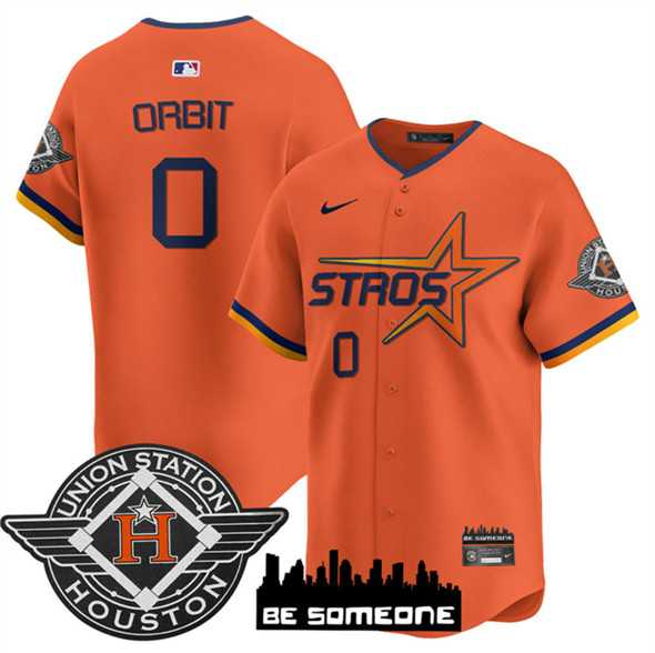 Mens Houston Astros #0 Orbit Orange 2025 City Connect Limited Stitched Jersey Dzhi
